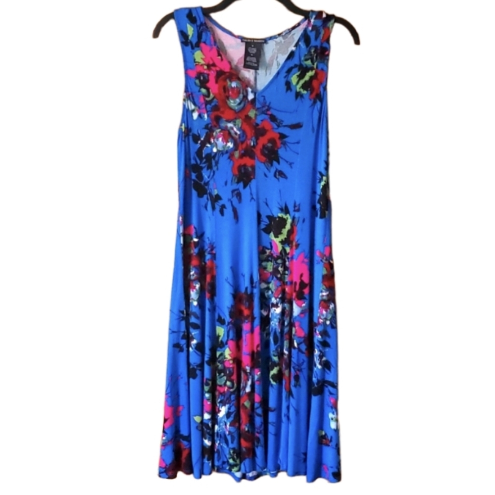 Chelsea‎ & Theodore Womans Sleeveless  Blue Floral Dress Size Medium
